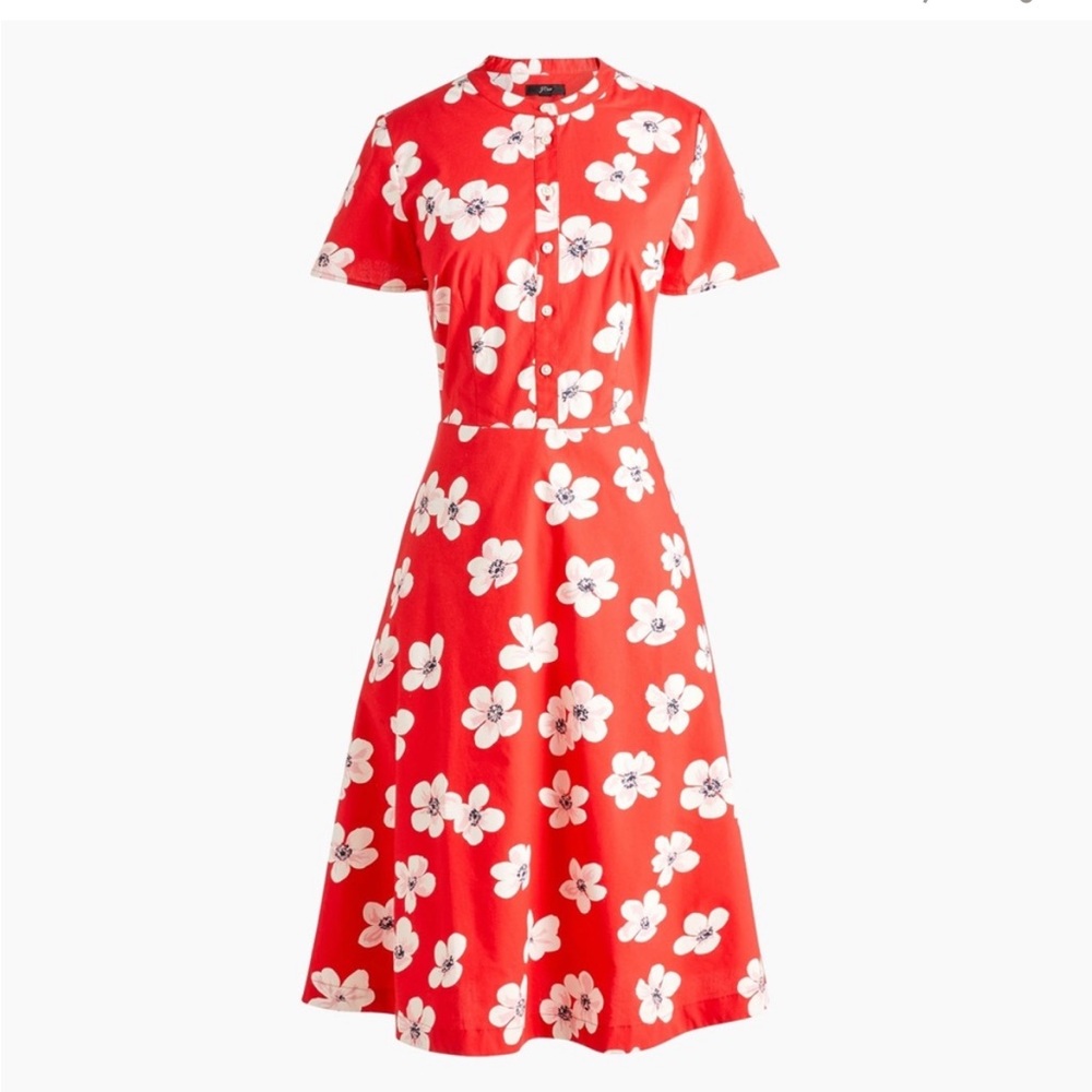 J. Crew Red Floral Button Down Dress